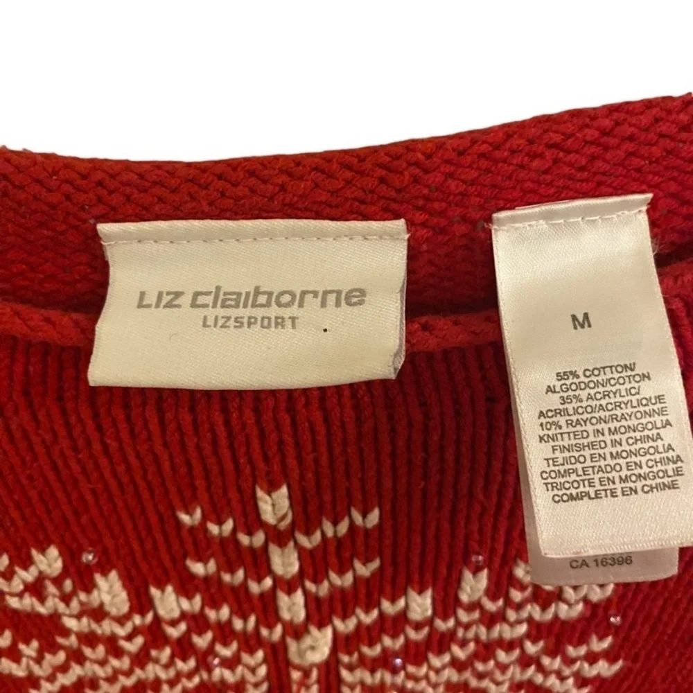 vintage 90s lizclaiborne red Christmas sweater snowflakes beading clearance sale